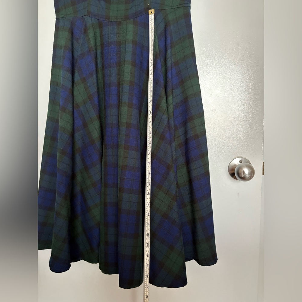 Hell Bunny Vixen, retro green and blue tartan flare dress - Picture 6 of 9